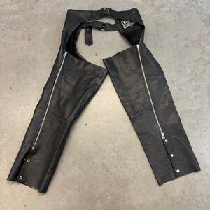 Vintage Black leather biker chaps with zipper sides XXL